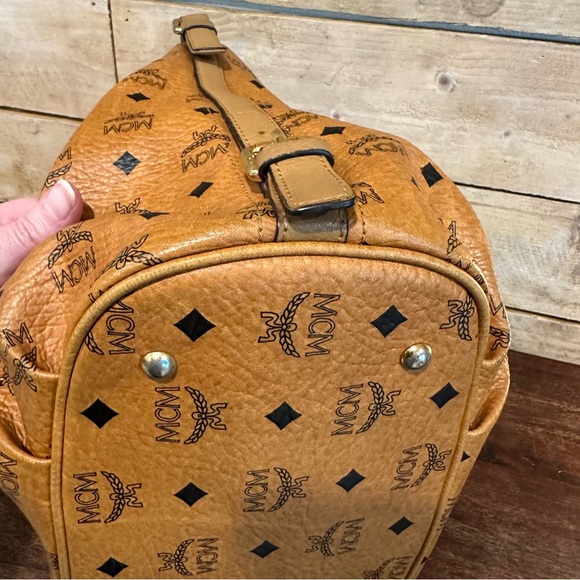 MCM Cognac Logo Visetos Shoulder Hobo Bag - Picture 15 of 16